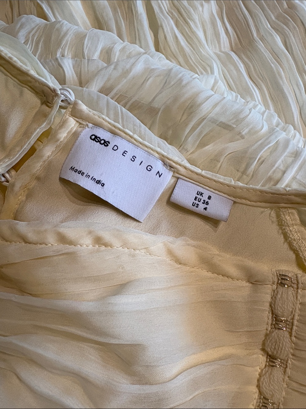 ASOS DESIGN Ruched layered midi dress in cream size 4 - Picture 13 of 16
